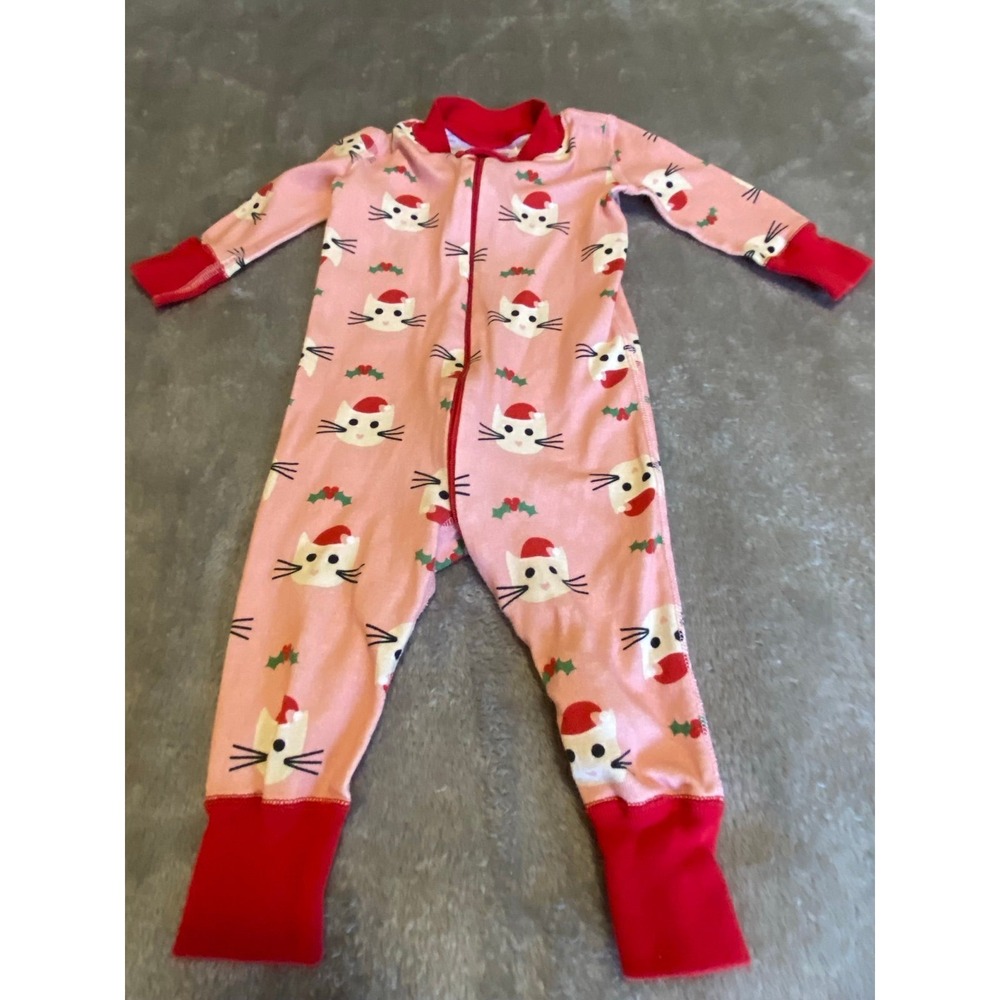 Hanna Andersson Baby 6-9 Months Sleeper Cat Santa Hat Holly sku2